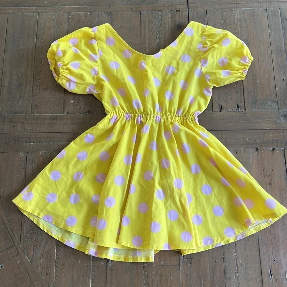 Wild rich kids yellow polka dot twirl dress